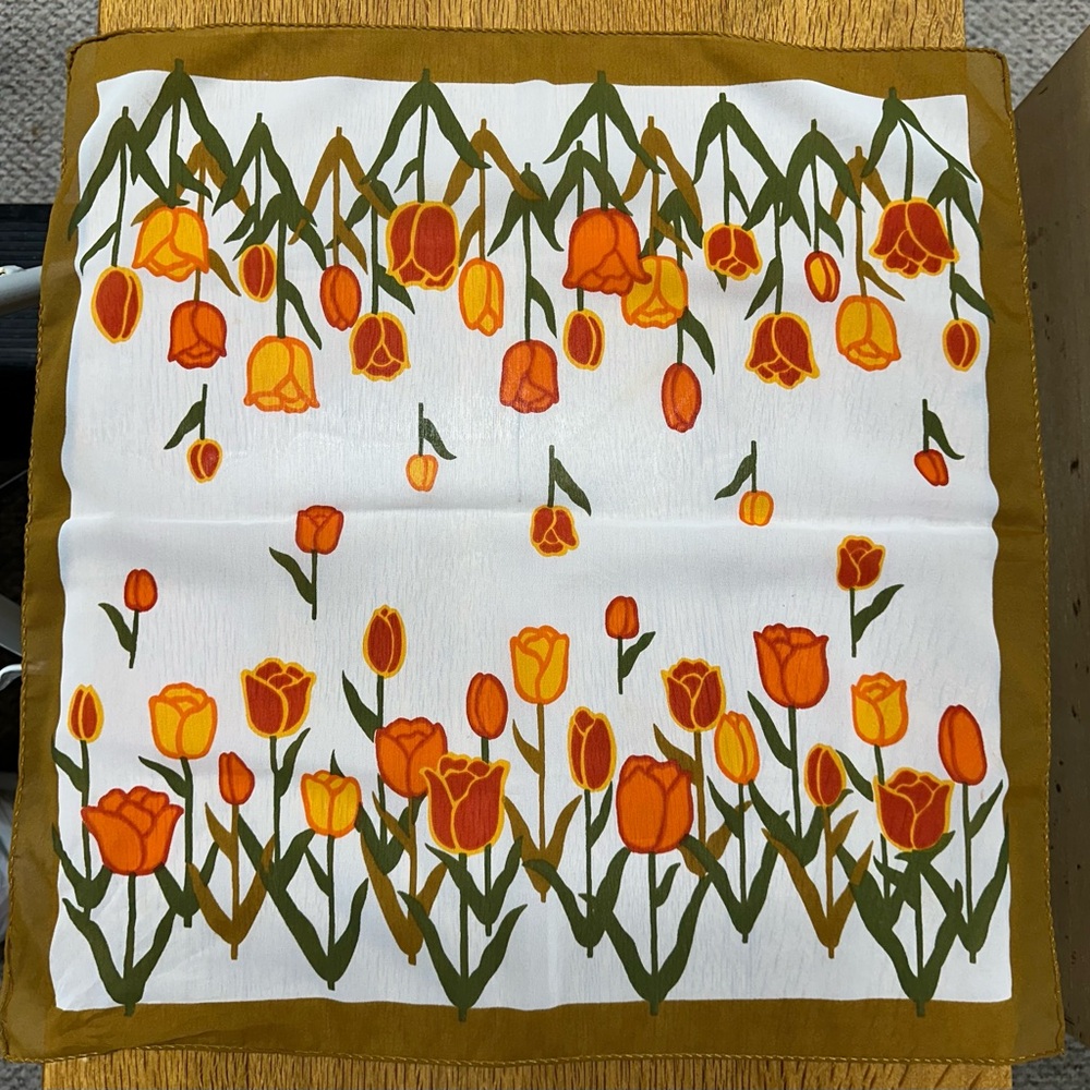 Floral Print Scarf with Orange and Green Accents